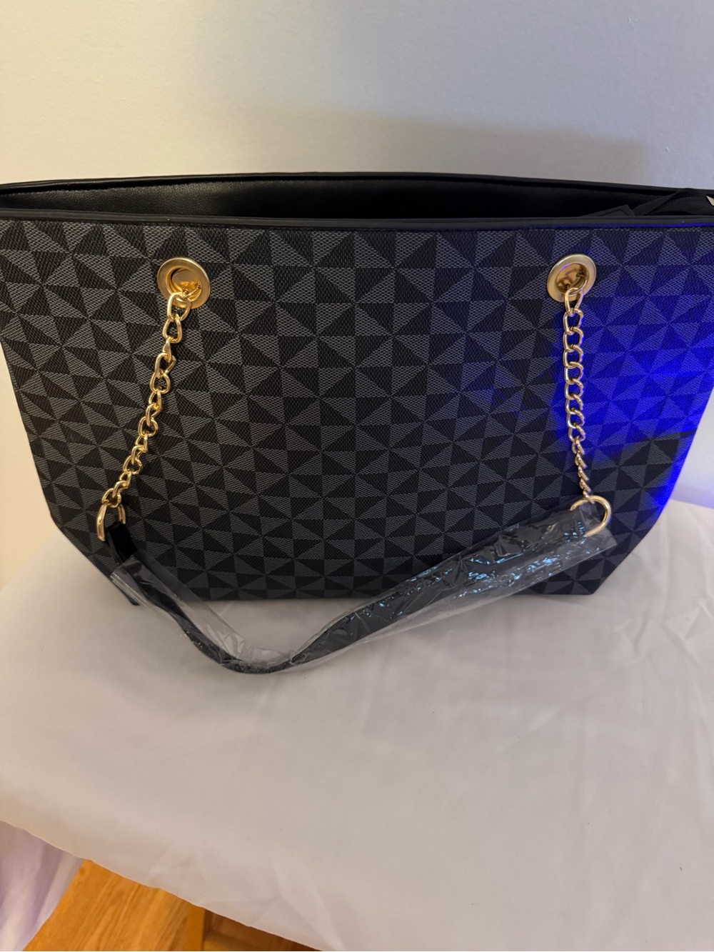 Montana West Geometric Pattern Tote Bag with Chain Straps